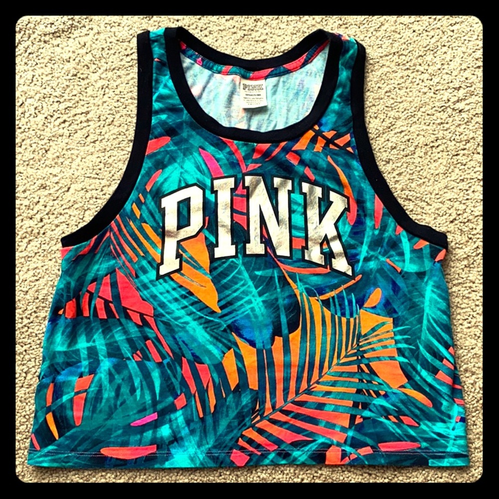Pink Victoria’s Secret Crop Top Tropical Palm